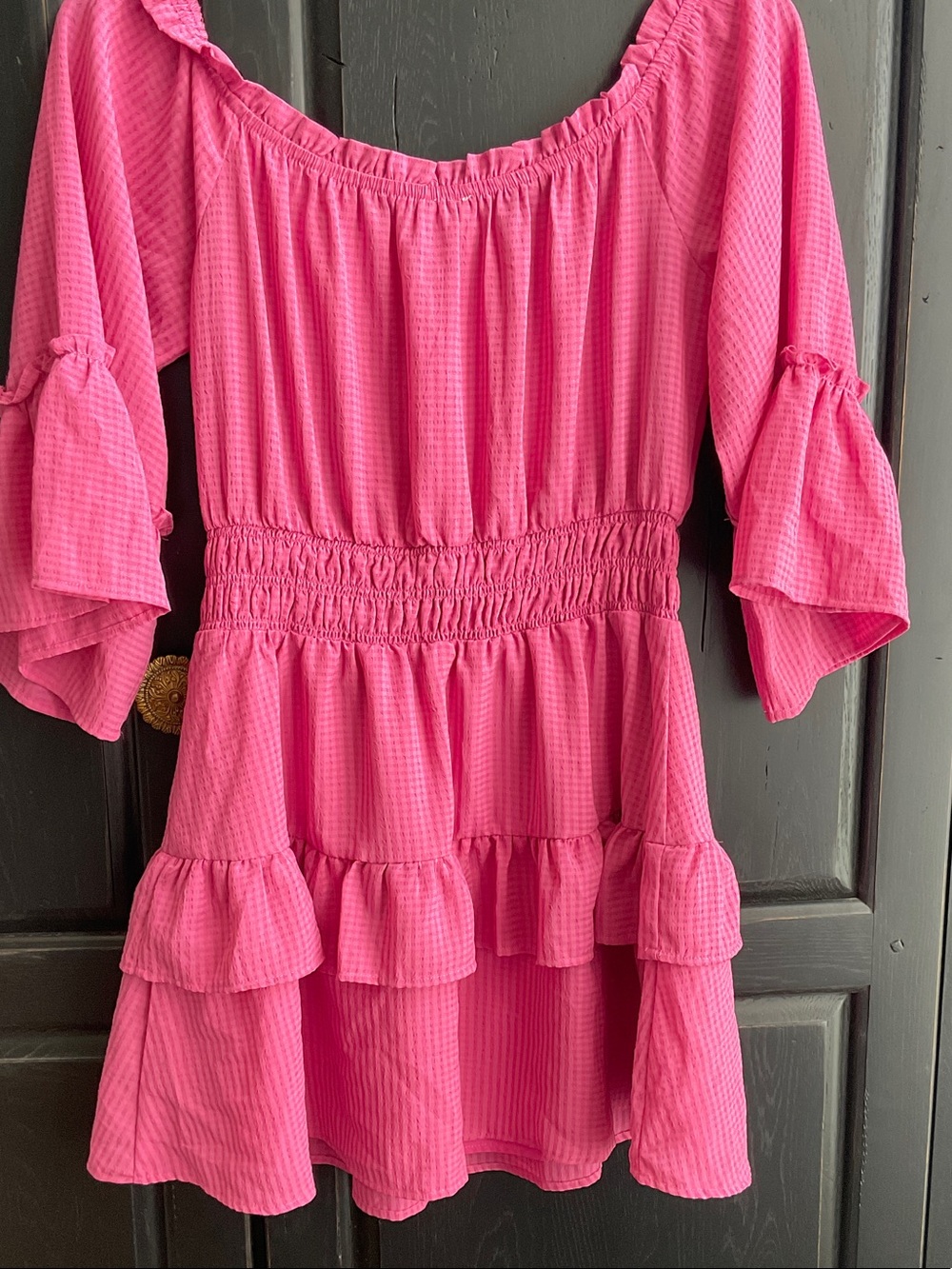 Le Lis Hot Pink Ruffle Waist Smocked Dress - Picture 3 of 3